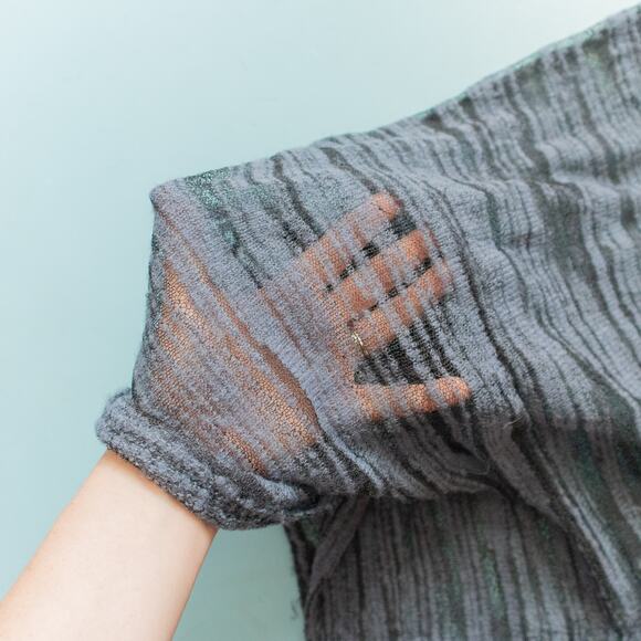 Sundance Gray Burnout Mesh Semi Sheer 3/4 Sleeve Fit Flare Dress Size Large - Picture 3 of 7